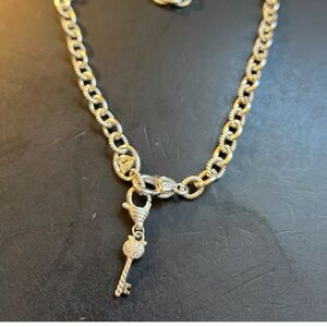 Judith Ripka 925 Sterling Silver Textured Chain with Key To My Heart Charm.